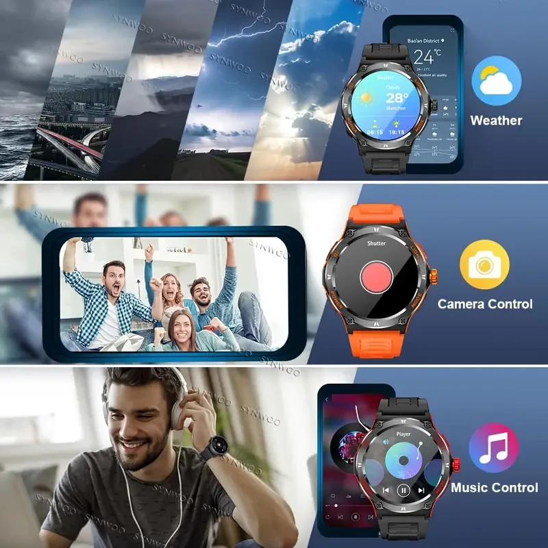 Smart Watch for Men with LED Flashlight - 1.53" Music Player, Pedometer, 100+ Sports Modes, Fitness Tracker, Sleep Monitor, Compass, Compatible with iPhone and Android