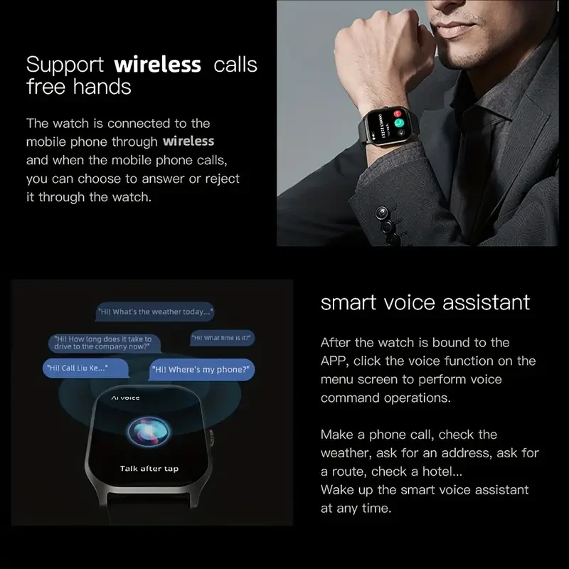 Smart Watch with 2.01 Inch Square Screen - Answer & Make Calls, Message Push, 100+ Sports Modes, Fitness Tracker, Pedometer, Music Control, Outdoor Smartwatch for Android and iOS