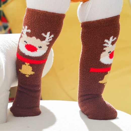 New Baby Christmas Cartoon Coral Velvet Stockings