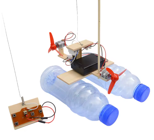 DIY Educational Toys Kit Toys Science Remote Control Wind Ship Model Gifts for Kids (without Bottles)