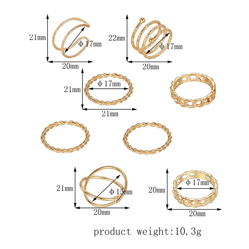 New Gold Ring 8-piece Set Joint Ring Ring Personality