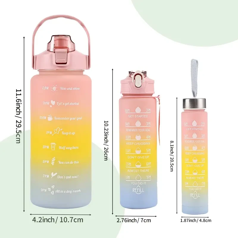3-Piece Gradient Water Bottle Set - BPA Free, Leakproof & Time Marked