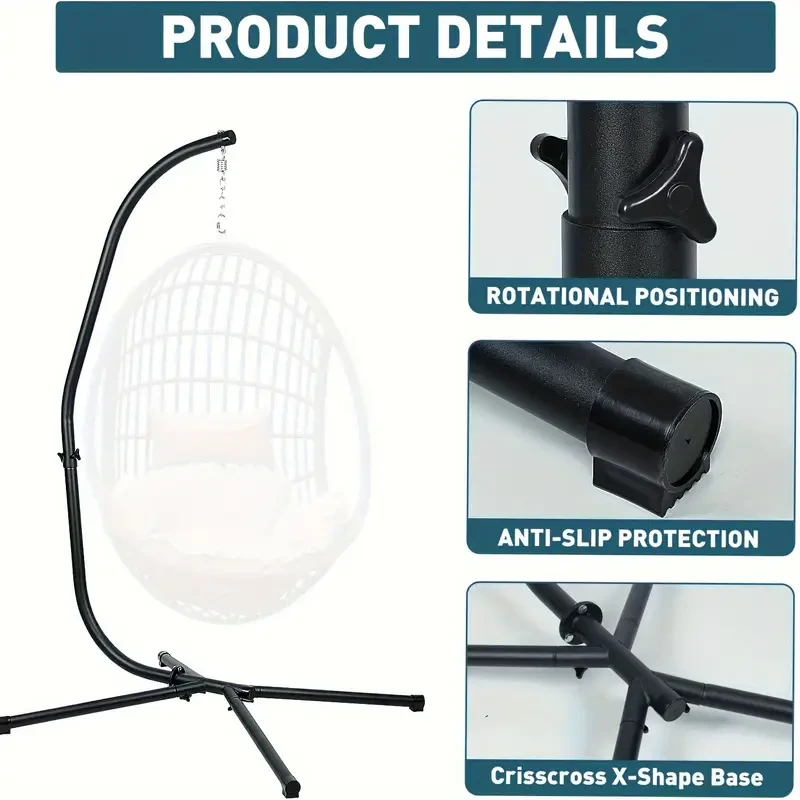 Aoodor 6.6 ft. Stainless Steel Hanging Chair Hammock Stand - Black