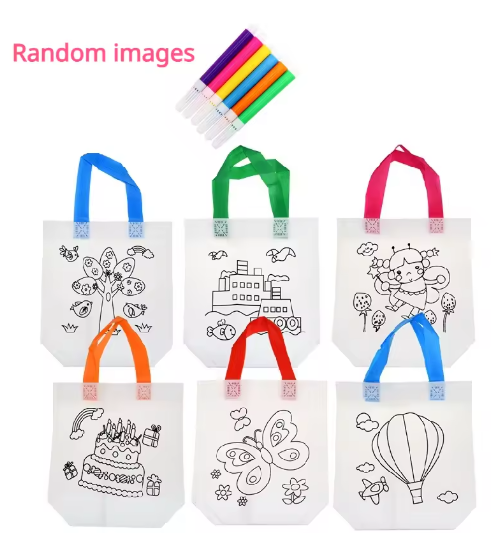 DIY Graffiti Bag with Markers Handmade Painting Non-Woven Bag for Children Arts Crafts Color Filling Drawing Toy Kids Craft