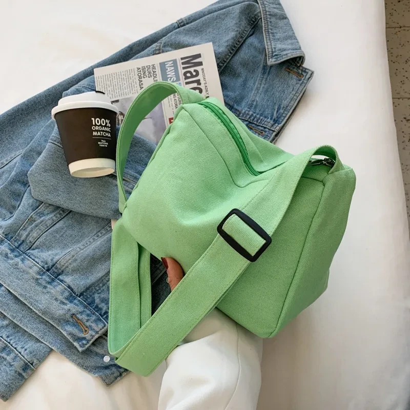 Candy-colored Canvas Women's Artistic Simple Casual One-shoulder Crossbody Portable Big Cloth Bag