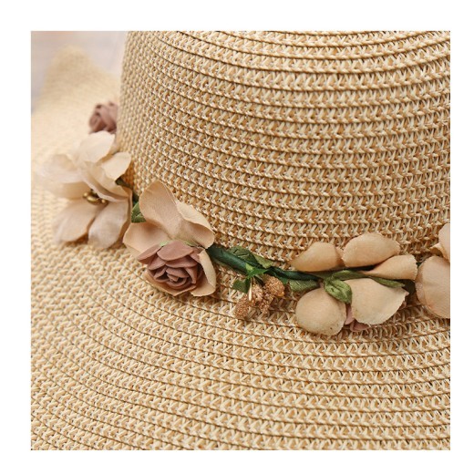 Ladies Hat Big Wave Flower Sun Hat Beach Outdoor Sun Hat Sunscreen Straw Hat
