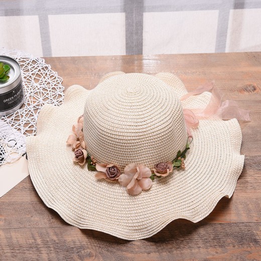 Ladies Hat Big Wave Flower Sun Hat Beach Outdoor Sun Hat Sunscreen Straw Hat