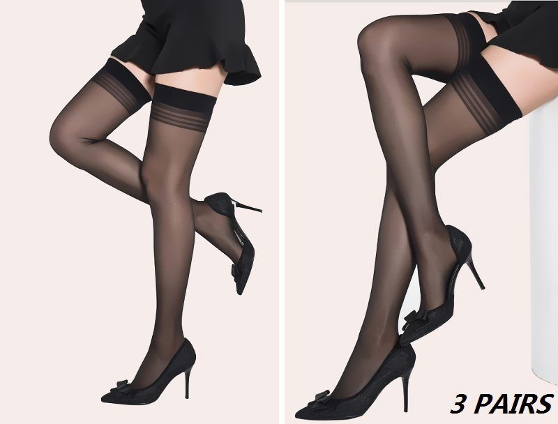 3 Pairs * Hold Up Thigh High Stockings