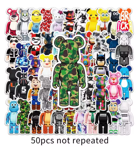 50pcs Cartoon Bearbrick Graffiti Sticker Suitcase Guitar Car Computer Waterproof PVC Sticker