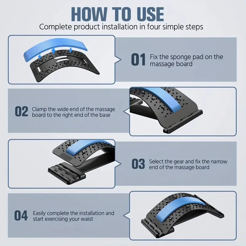 Back Stretcher for Lower Back Pain Relief - 3 Level Adjustable Lumbar Back Cracker Board and Massager