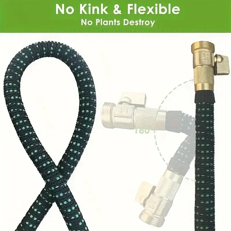 100ft Expandable Garden Hose - Thickened Flexible Water Hose with 10 Function Nozzle and 3/4" Leakproof Brass Connectors