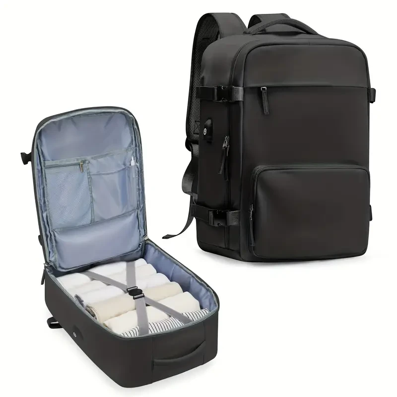 Casual Travel Portable Luggage Backpack with USB Charging Port & Trolley Strap - For Men and Women