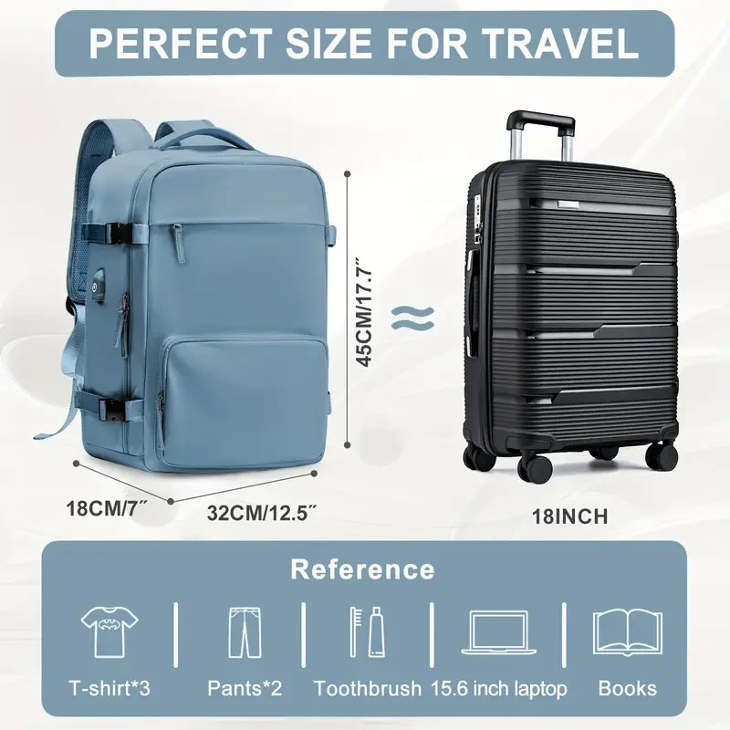 Casual Travel Portable Luggage Backpack with USB Charging Port & Trolley Strap - For Men and Women
