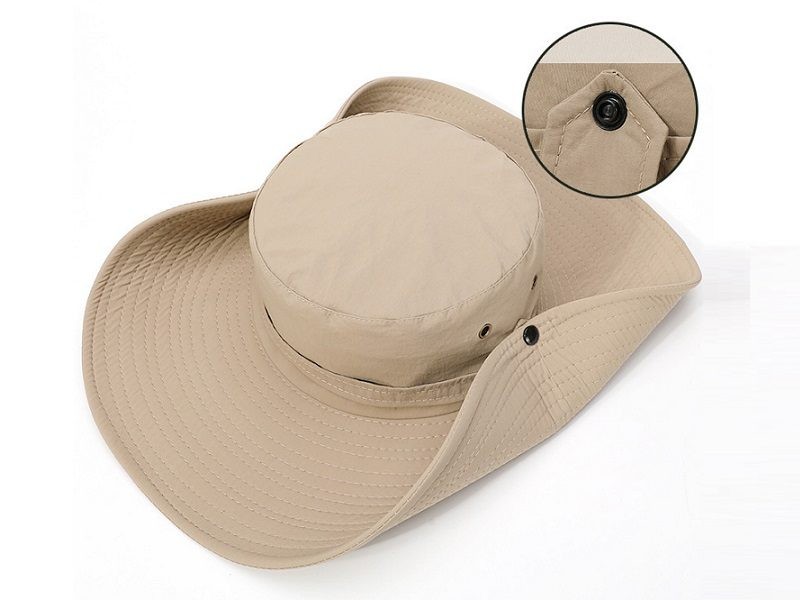 BLACK- Sun Hat 12cm Brim Bucket Hats Outdoor Fishing Hiking Cap UV Protection