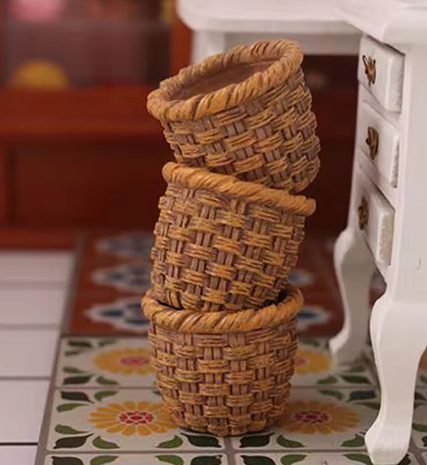 Mini 1/12 Cute Dollhouse Rattan Frame Hand-woven Vegetable Food Storage Basket Dolls Miniature Decoration
