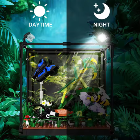 Creative Tropical Rainforest Chameleon Butterfly Mantis Insect Building Blocks with LED Light Construction Bricks Toys Gift