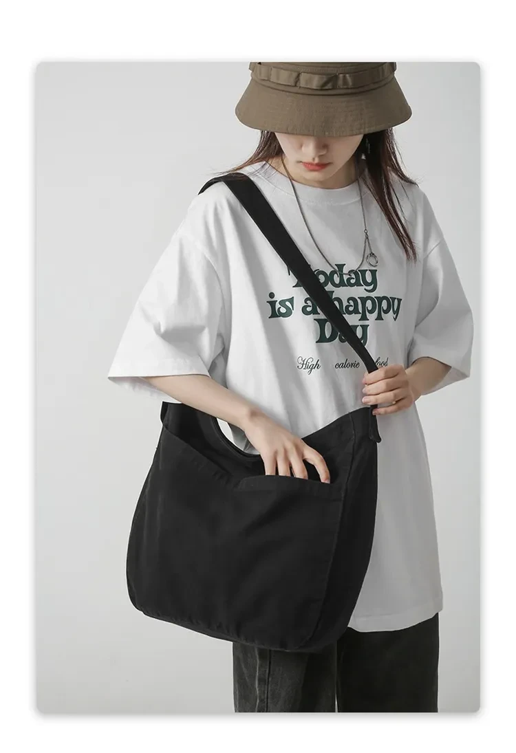Women's Large Capacity Idle Style Artistic Simple Canvas Bag School College Students