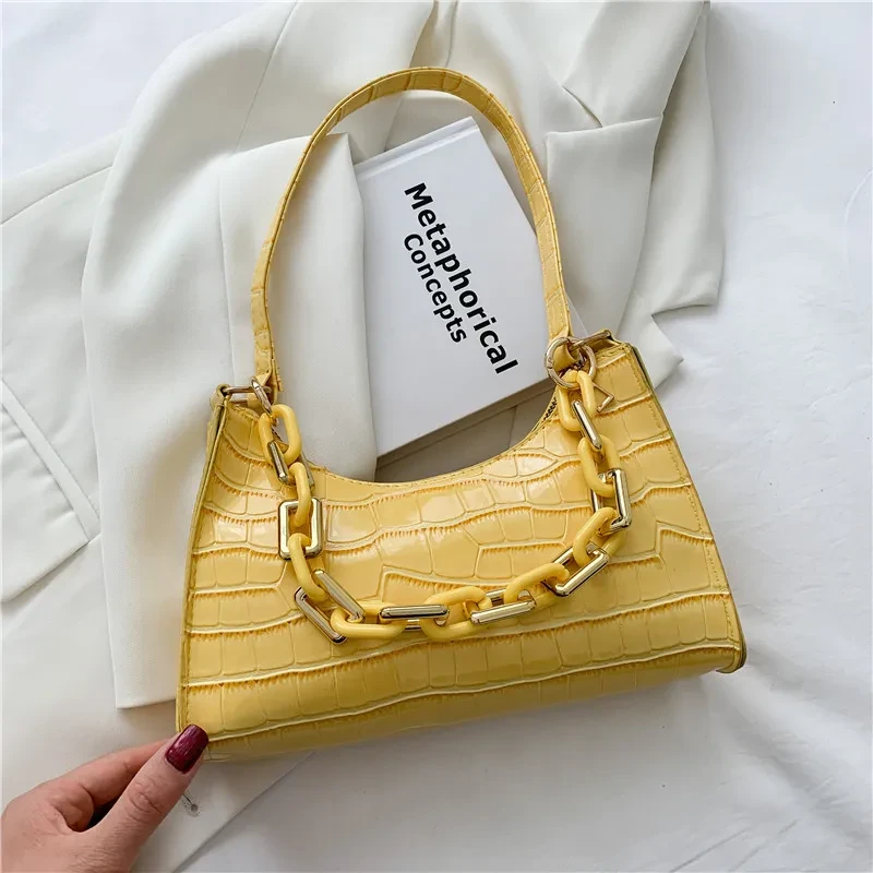 Fashion Stone Texture Shoulder Bag With Chain Women's Underarm Bag