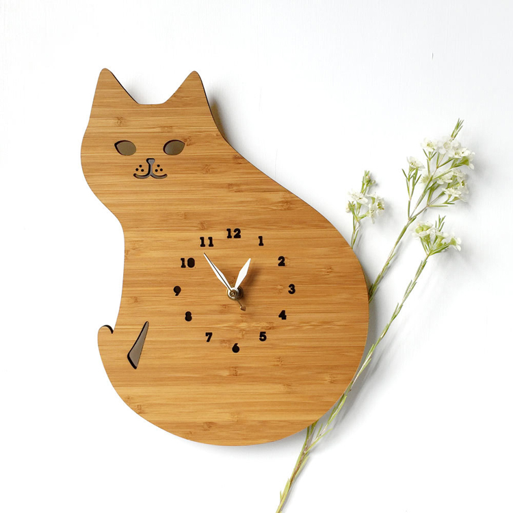 12 pouces chat/hibou modle horloge pour la maison dcoration murale dessin anim bambou horloges animaux Europe design moderne enfants chambre dcoration