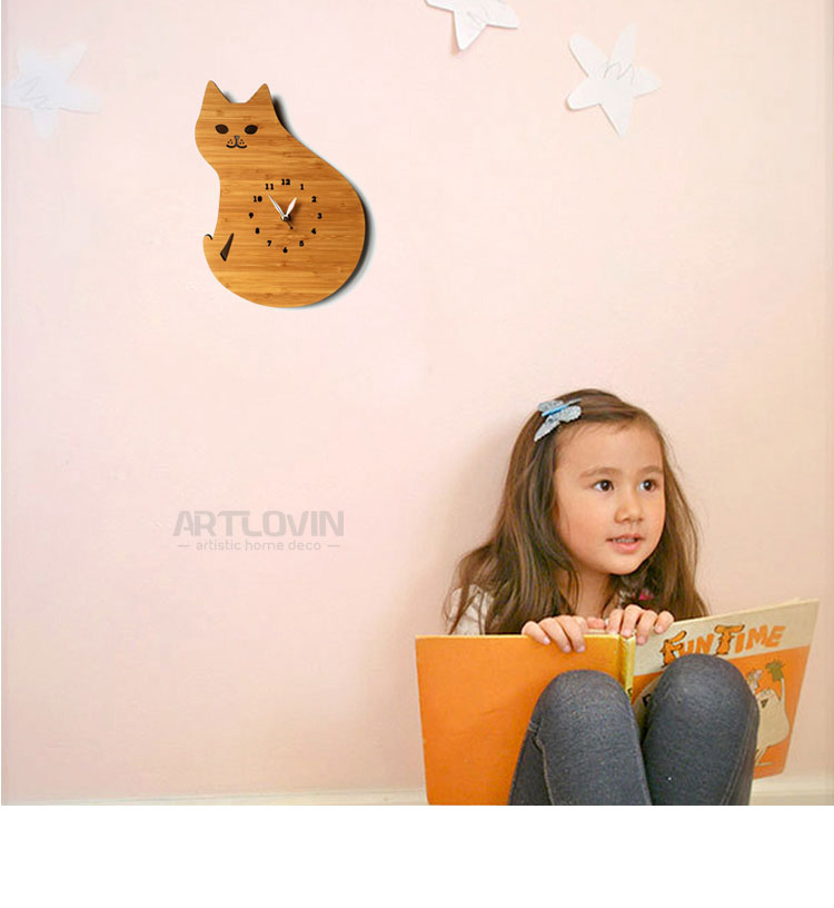 12 pouces chat/hibou modle horloge pour la maison dcoration murale dessin anim bambou horloges animaux Europe design moderne enfants chambre dcoration