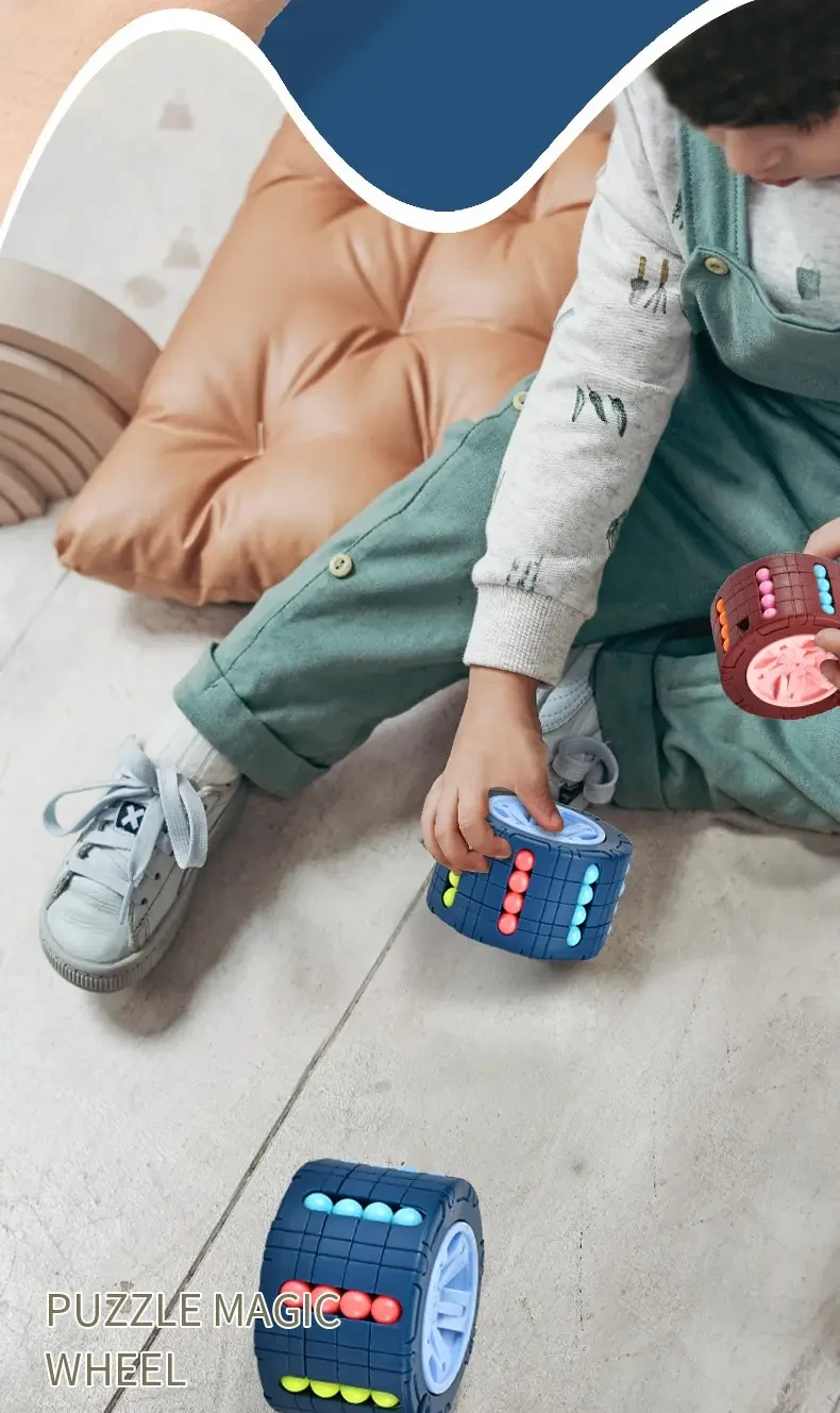 3D Cylinder Cube Toy Magical Bean Gyro Rotate Slide Puzzle Games Relieve Stress For Children Educational Toys (red, Blue, Black), Halloween, Christmas gift, Thanksgiving Day gift