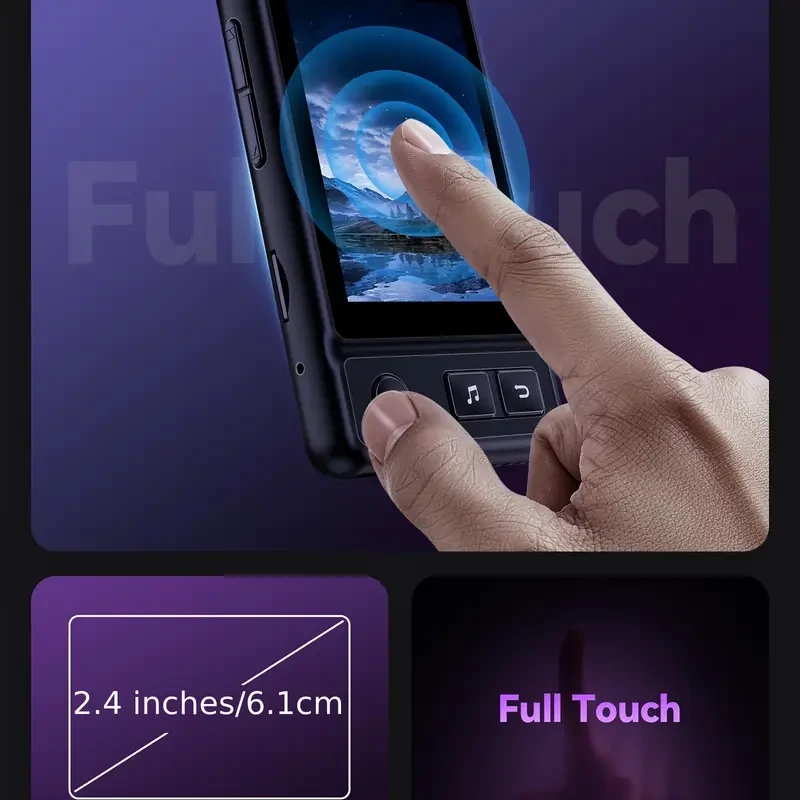 MP3 Player with Wireless 5.3, A76.2X 6.1cm Full Touch Screen 32GB Music Player with Clip and Arm Band, for Sports Running Walking, Supports Up to 128GB