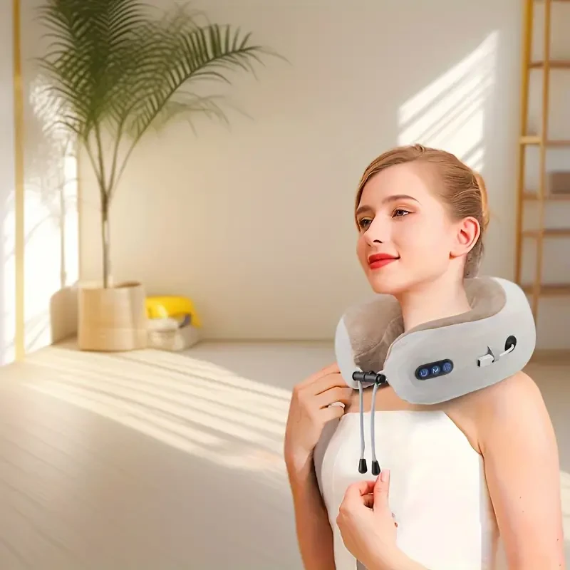 U-Shaped Electric Neck Massager with Durable Memory Foam, Heated Deep Tissue Kneading for Relaxation, Rechargeable Lithium Battery 800mAh, USB Charging, Portable for Travel, Office, Home, Ideal Father's Day Gift - Unscented