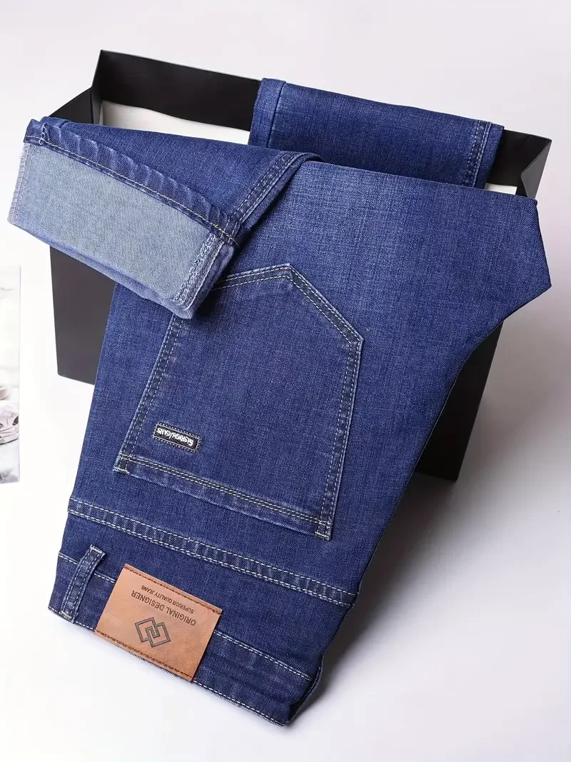 Men's Solid Thin Washed Denim Trousers - Summer Casual Jeans