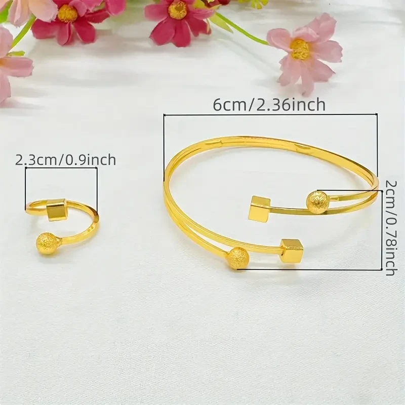 Elegant Gold-Plated Brass Open Cuff Bangle & Ring