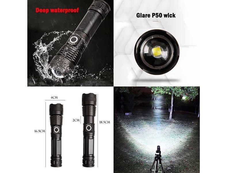 LED Torch Rechargeable High Lumens Flashlight with 26650 Battery