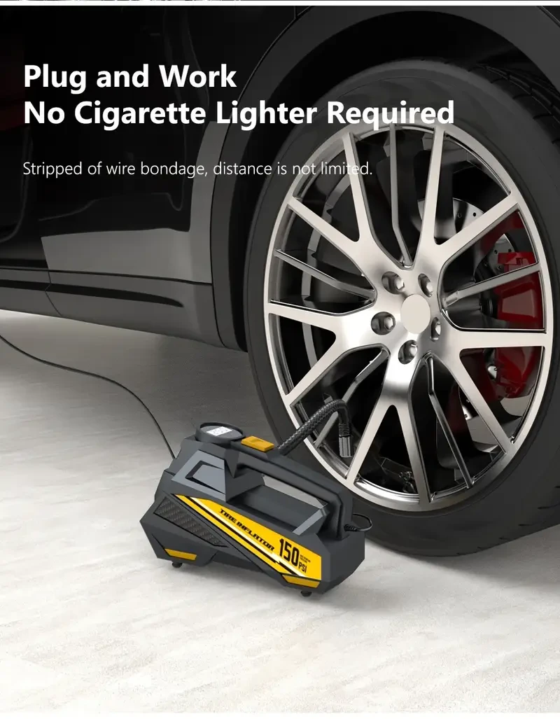 Portable Digital Car Tire Inflator with LED Light, Semi-automatic ABS Air Compressor, 12V DC Vehicle Plug, Multipurpose for Auto, Motorcycle, Bicycle - Adjustable Pressure, Compatible with Festive Gifts