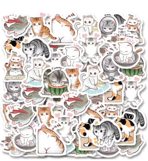 46pcs Cute Kitten Cartoon Graffiti Stickers Decorated Notebook Water Cup Diary Guitar Classic Toy Scrapbook Waterproof PVC Decal