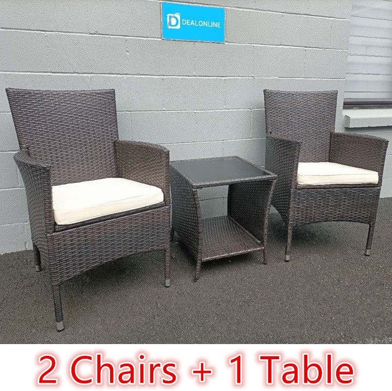 BROWN PE/PVC Rattan Patio Chairs & Round Table 3PC Set