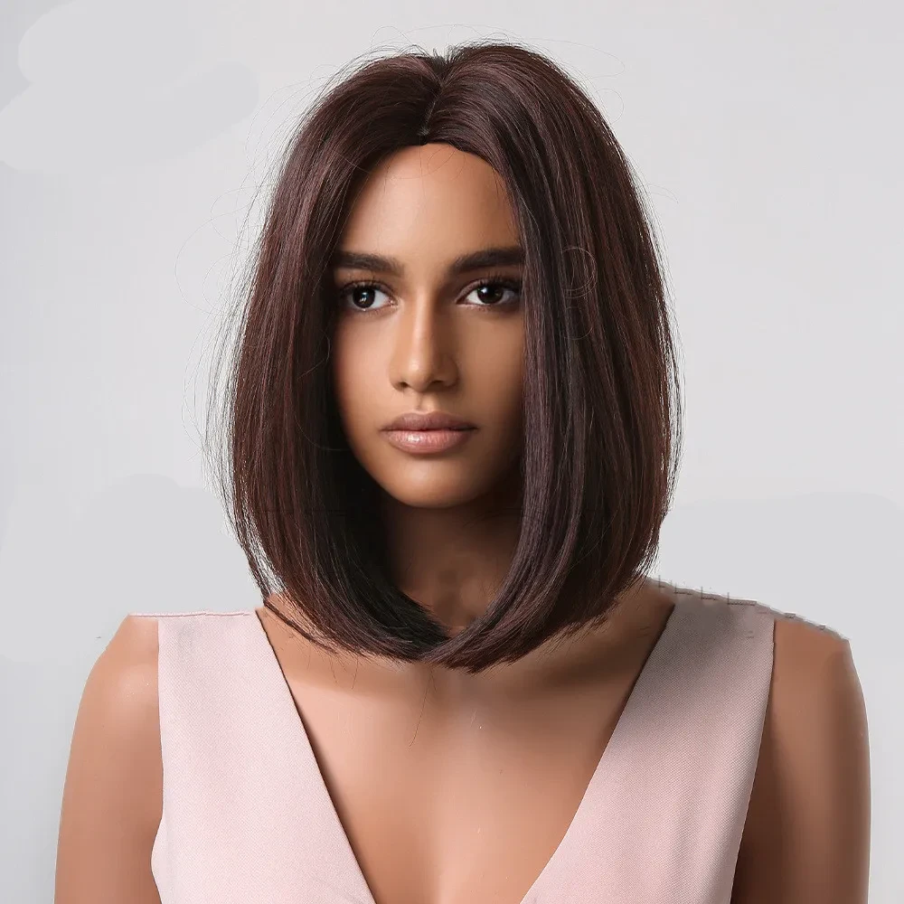 European-style Bangs Gradient Brown Shoulder-length Straight Hair
