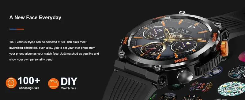 Smart Watch For Answer/Make Call, Outdoor IP67 Waterproof Sports Smartwatch With LED Flashlight Compass, Sleep Monitor Fitness Tracker Watches For IPhone Android Phones For Women & Men