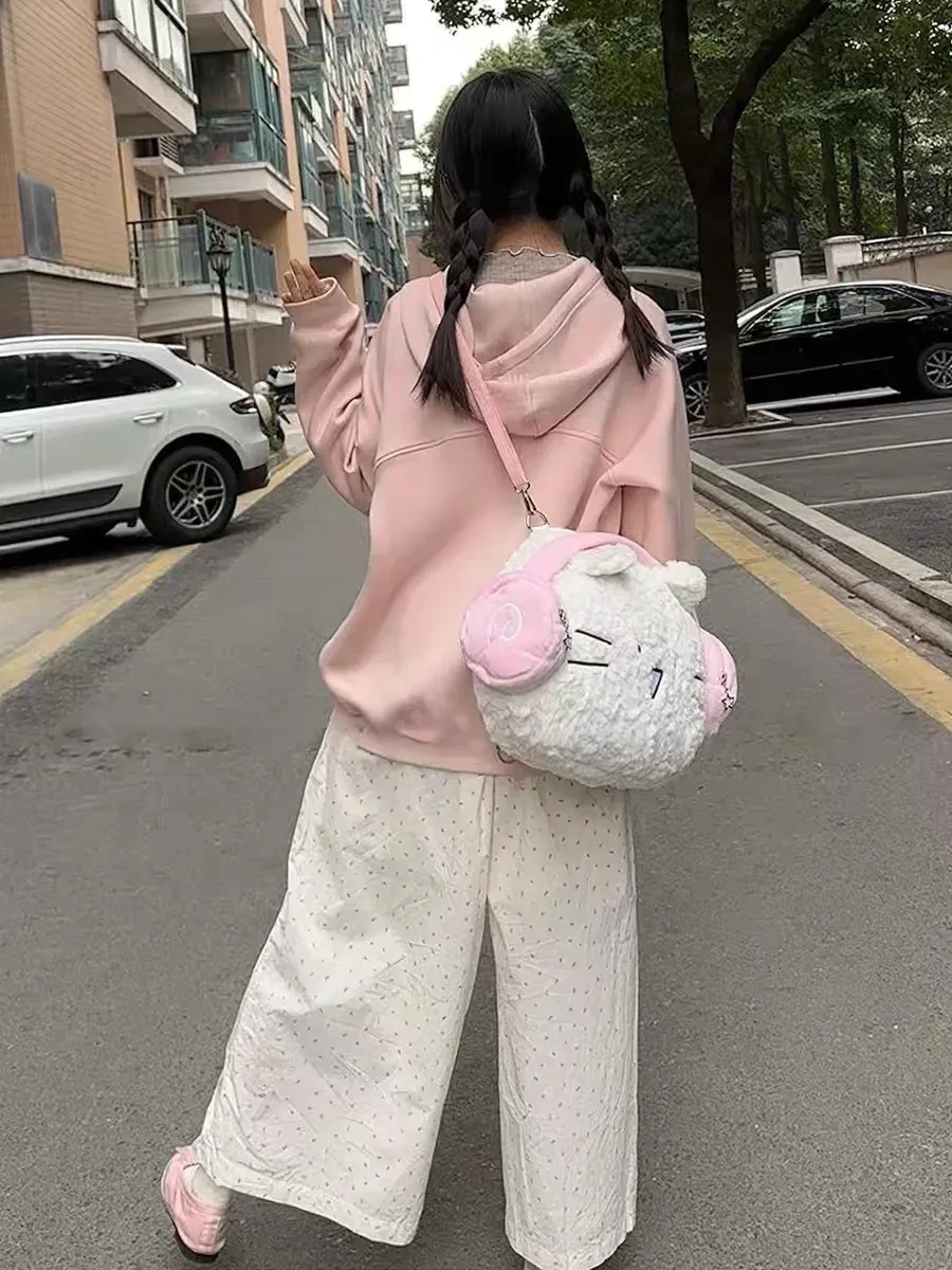 Cute Earphone Cat Backpack Plush Student Travel All-matching