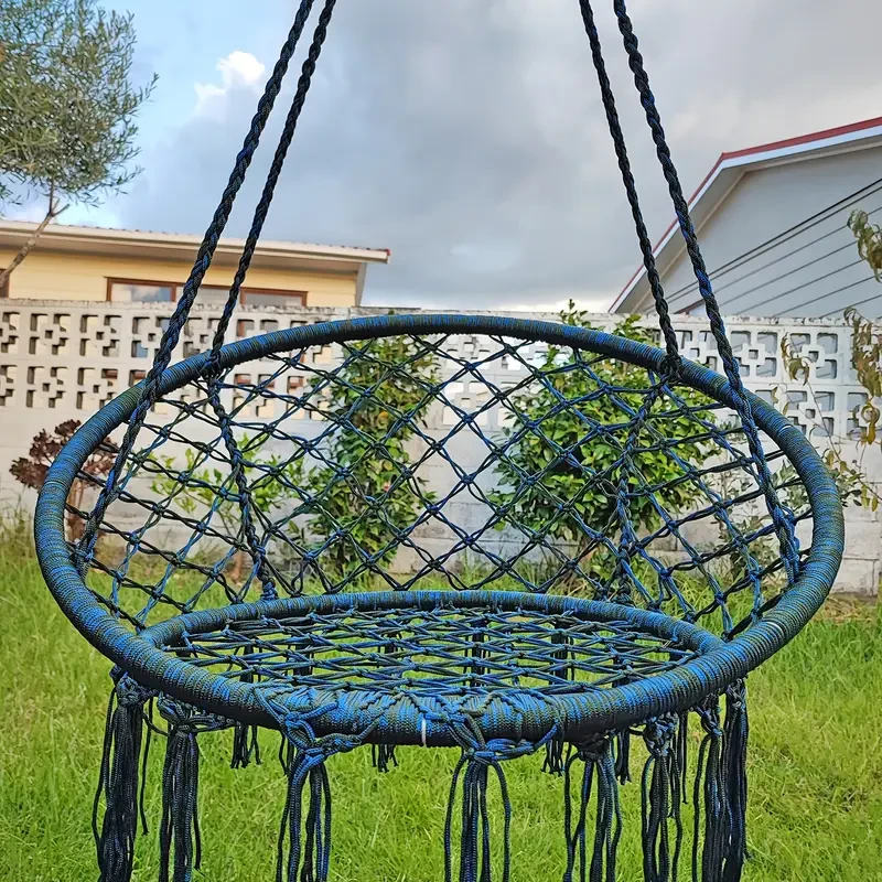 Luxurious Nordic-Style Macrame Hammock Chair - Handmade Rope with Steel Frame, Perfect for Indoor & Outdoor Comfort