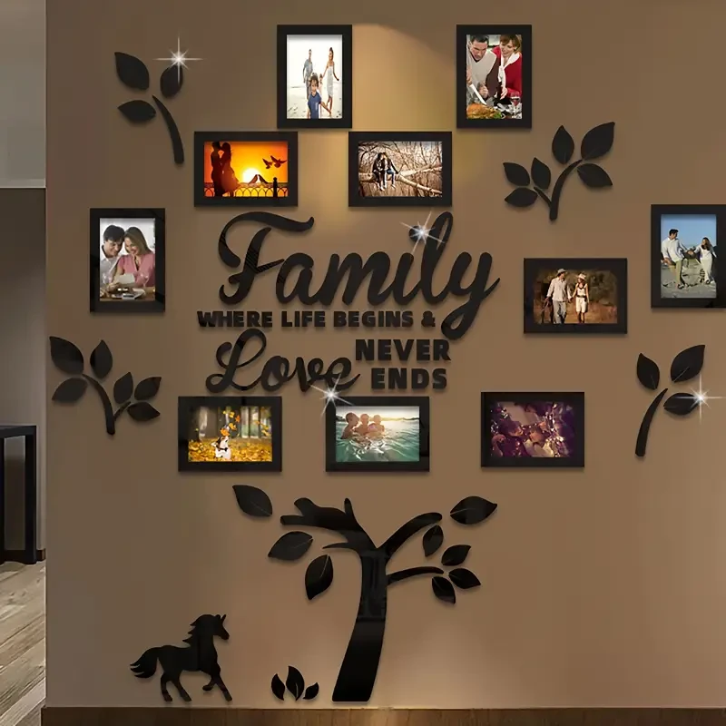 DIY Photo Frame Selfie Gallery Collage With Hanging Template And Wall Mounting Design, Home Tree