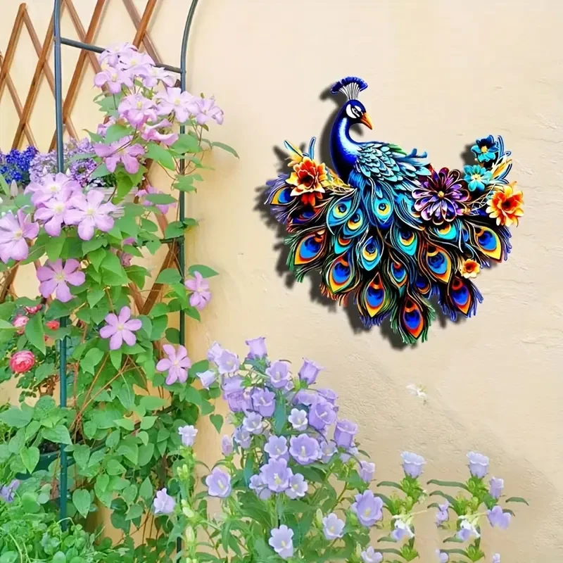 12.6" Metal Peacock Colorful Wall Art