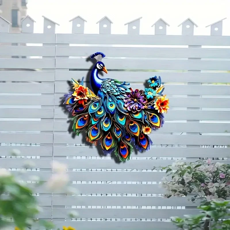12.6" Metal Peacock Colorful Wall Art