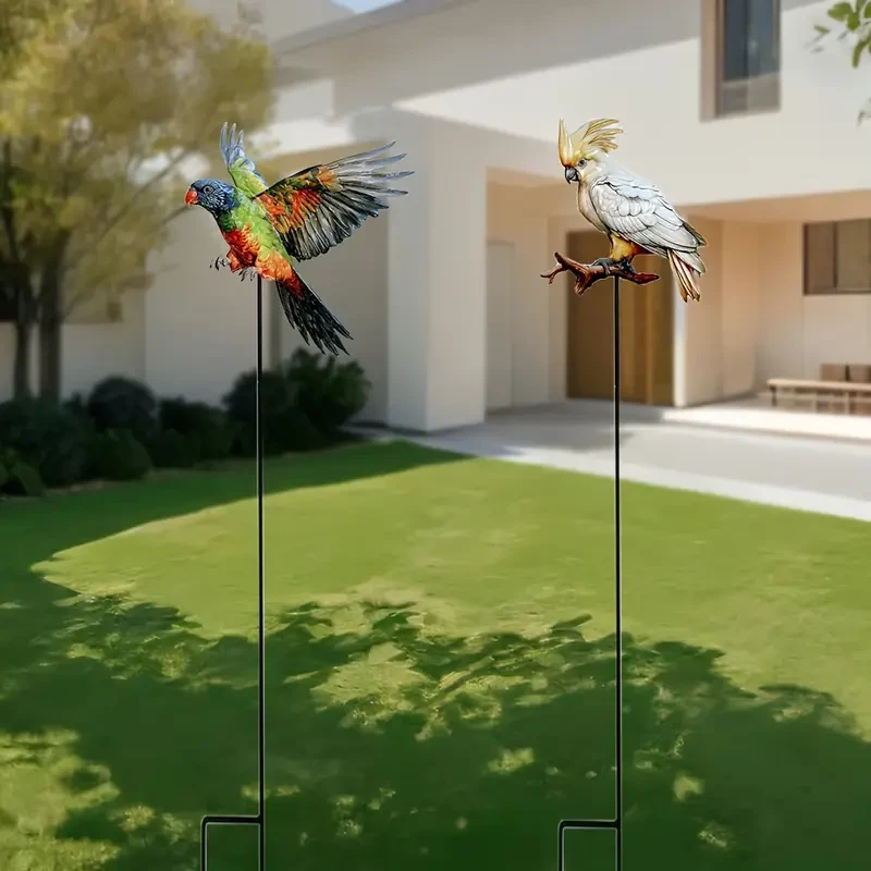 2pcs Set of Metal Parrot Garden Stakes - Durable Outdoor Yard Decor for Patio & Lawn, Perfect for Any Holiday Gift, No Power Needed, Featherless Design