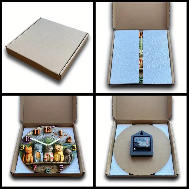 Decorative 2D 8 Inch Whimsical Adorable Cats Quartz Wall Clock -  Perfect Gift for Cat Lovers