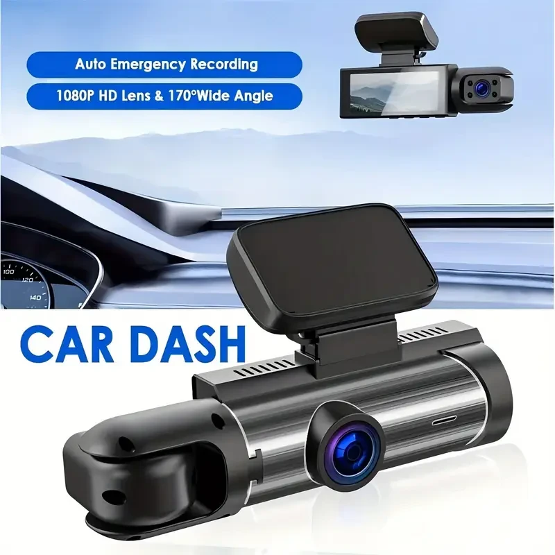 1080P HD Dual-Lens Car DVR with 64GB High-Speed Memory Card, Fast Car Phone Mount, 12-Hour Recording, Auto Loop, Gravity Sensor, Aluminum Cooling Case, 8.03cm IPS Screen - Fit