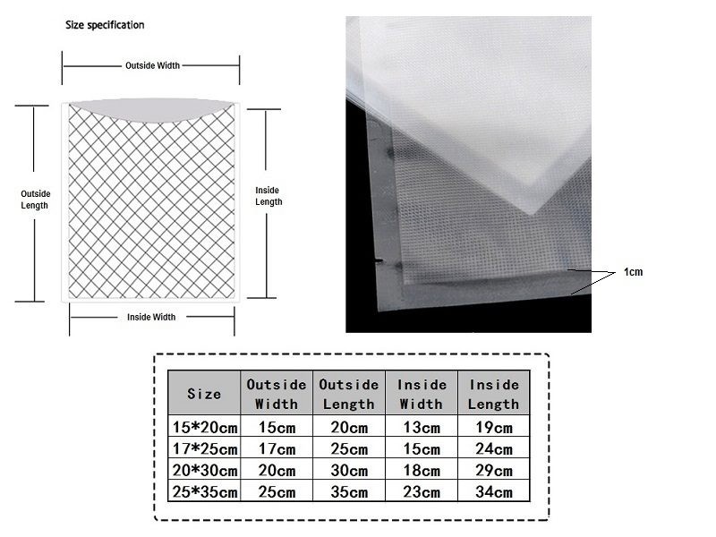 100pcs Vacuum Sealer Bags Pre-cut Food Storage Saver Bags Size XS-L