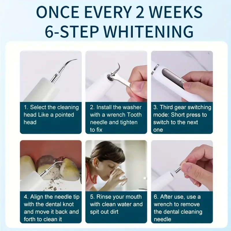 Tooth plaque/tartar remover, tooth plaque remover, electric tooth cleaner tartar remover, dental calculus remover tooth cleaning kit, with LED light, 3 modes rechargeable tooth cleaning kit, with dental tools, 2 replaceable heads, men and women can use