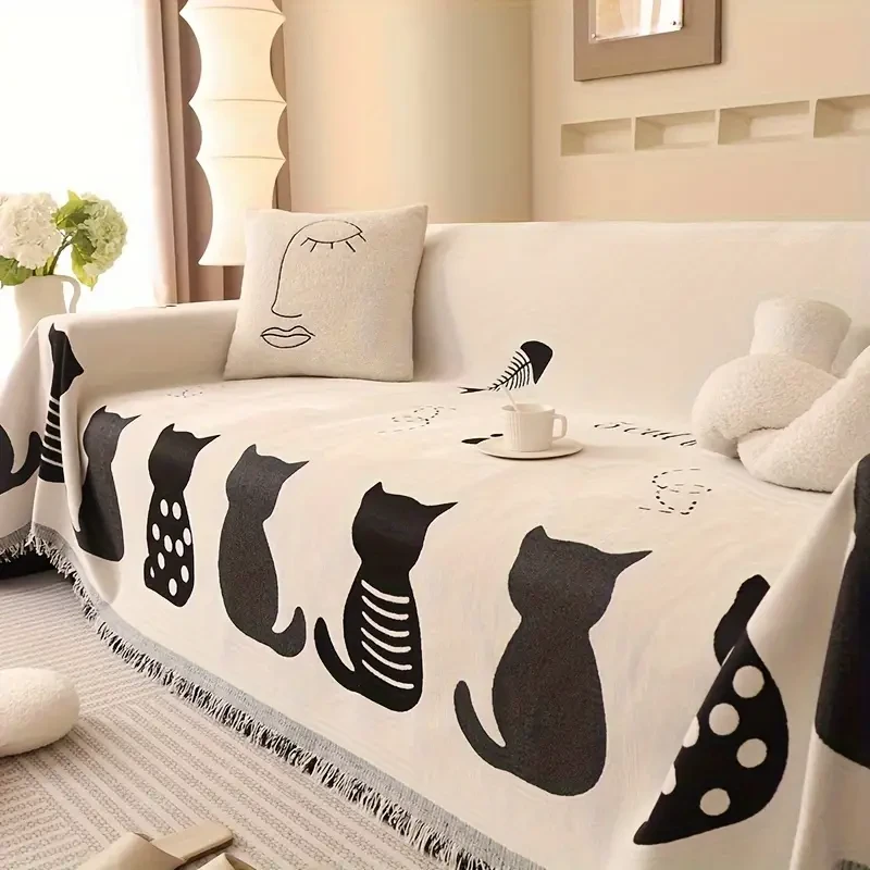 1pc Chenille Cat Cartoon Sofa Cover Blanket Four Seasons Universal
