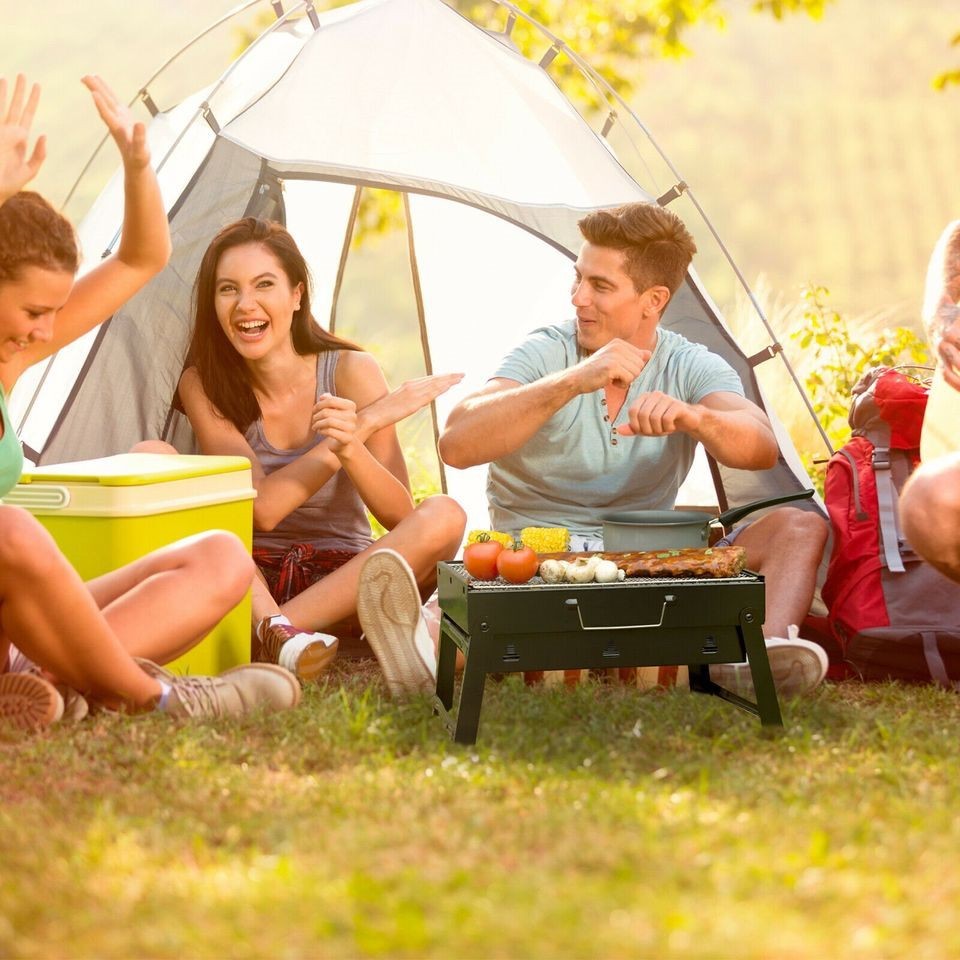 Portable Briefcase-Size Charcoal BBQ Stove Grill - BLACK (LARGE)