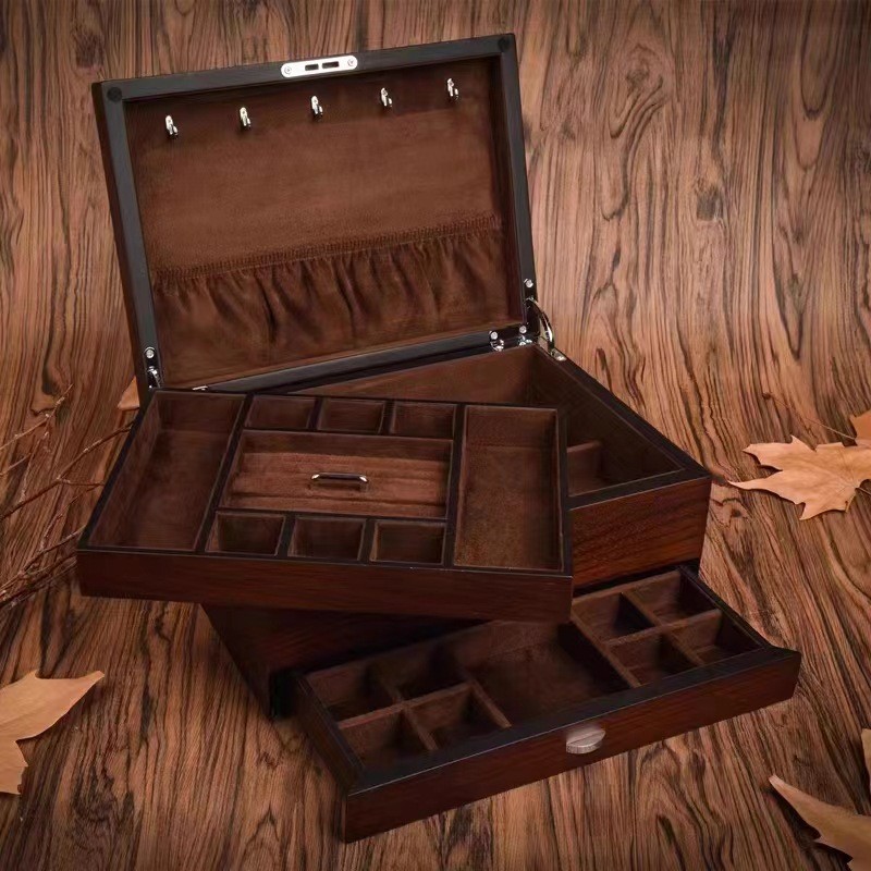 Matte Paint Ugyen Veneer Drawer Flannel Jewelry Box