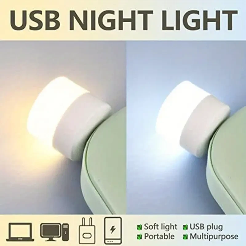 Mini USB Night Light - Set of 10 Warm White LED Book Reading Lights