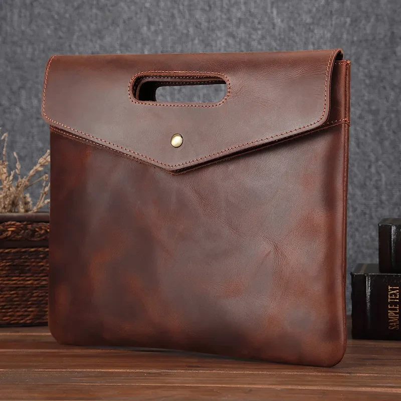 Genuine Leather Men's Briefcase Vintage Business